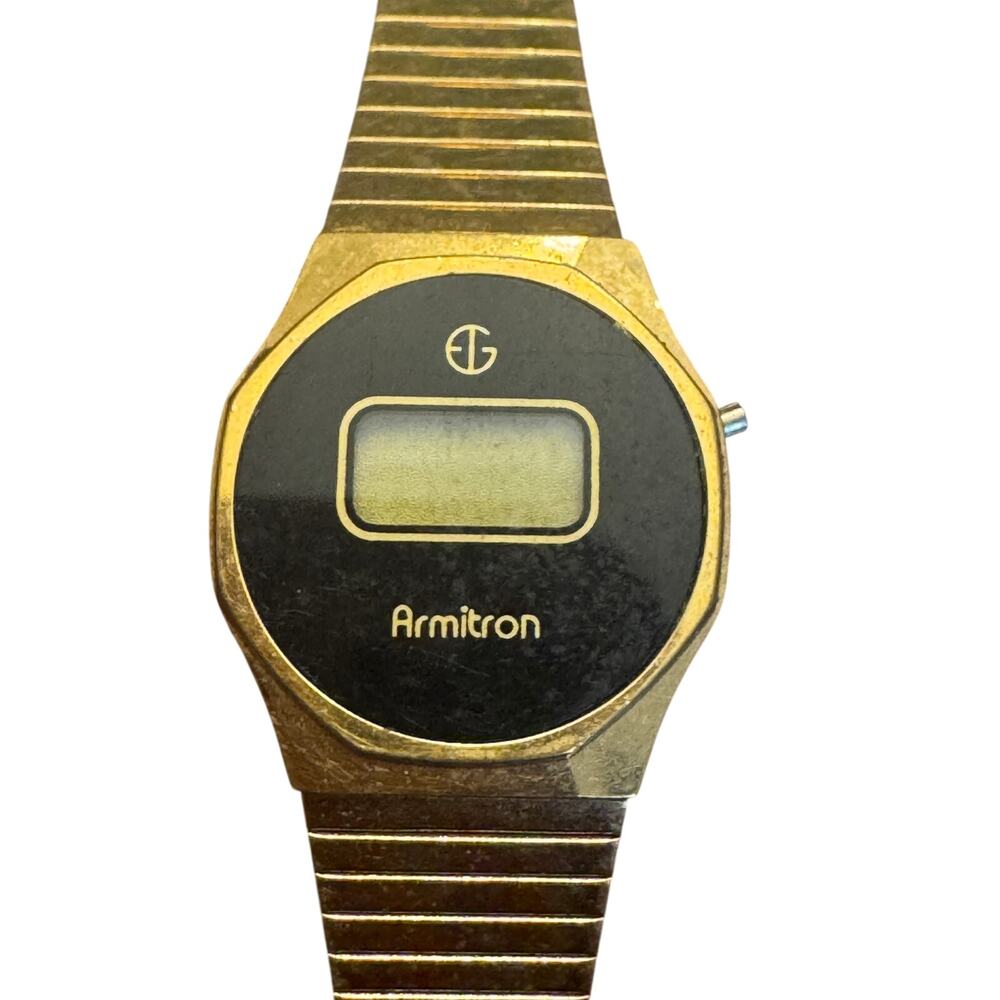 Vintage Armitron digital watch for parts or repair Goldtone untested